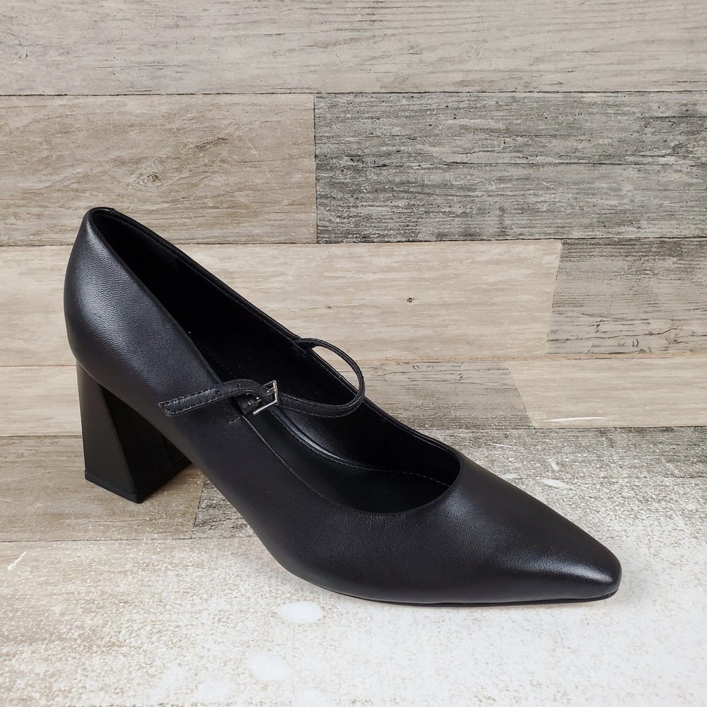 Calvin Klein Naprina Womens Mary Jane Pumps Sz 7.5 M Black Leather Block Heel